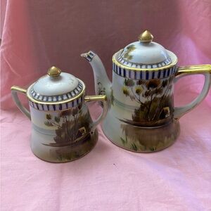 Teapot and Sugar Set with landscape design